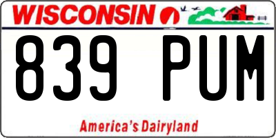 WI license plate 839PUM