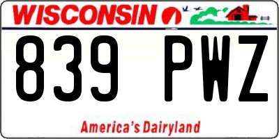 WI license plate 839PWZ