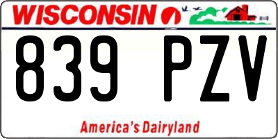 WI license plate 839PZV
