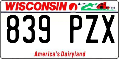WI license plate 839PZX