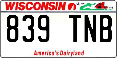 WI license plate 839TNB