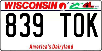 WI license plate 839TOK