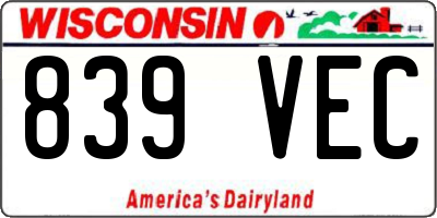 WI license plate 839VEC