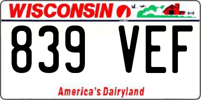 WI license plate 839VEF