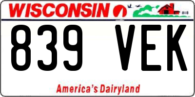 WI license plate 839VEK