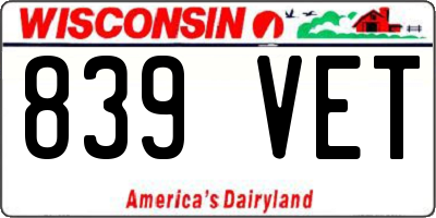 WI license plate 839VET