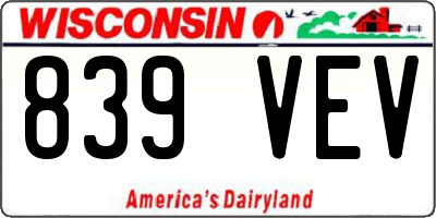 WI license plate 839VEV