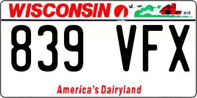 WI license plate 839VFX