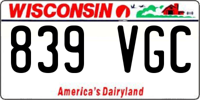 WI license plate 839VGC