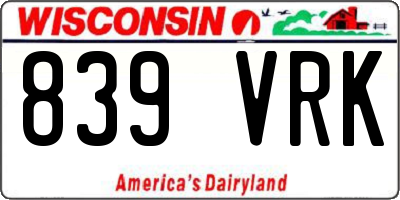 WI license plate 839VRK