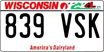 WI license plate 839VSK