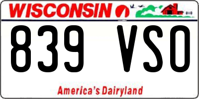 WI license plate 839VSO