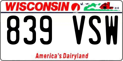 WI license plate 839VSW