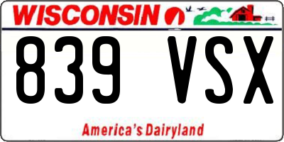 WI license plate 839VSX