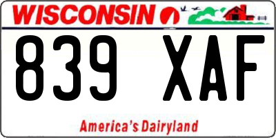 WI license plate 839XAF