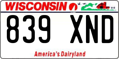 WI license plate 839XND