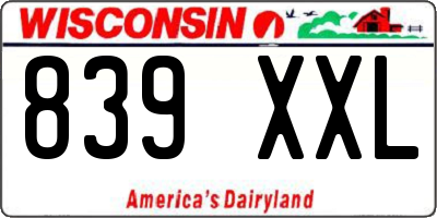 WI license plate 839XXL