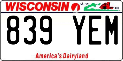 WI license plate 839YEM