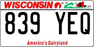 WI license plate 839YEQ