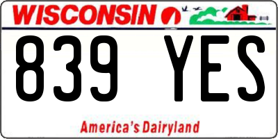 WI license plate 839YES