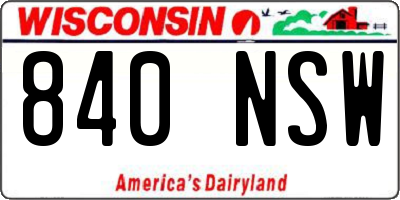WI license plate 840NSW