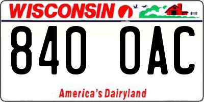 WI license plate 840OAC