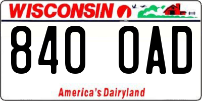 WI license plate 840OAD