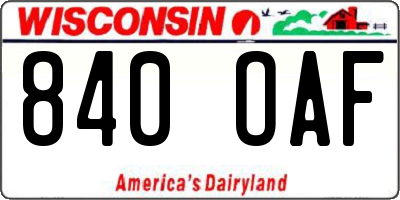 WI license plate 840OAF
