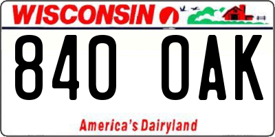 WI license plate 840OAK