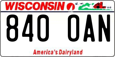 WI license plate 840OAN