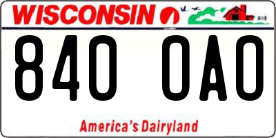 WI license plate 840OAO