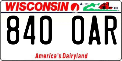 WI license plate 840OAR