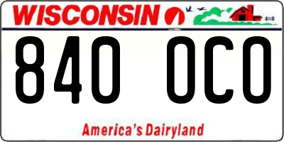 WI license plate 840OCO