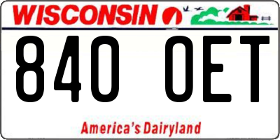 WI license plate 840OET