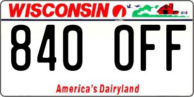 WI license plate 840OFF