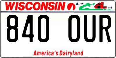 WI license plate 840OUR