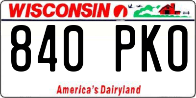 WI license plate 840PKO