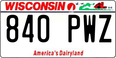 WI license plate 840PWZ