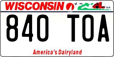 WI license plate 840TOA