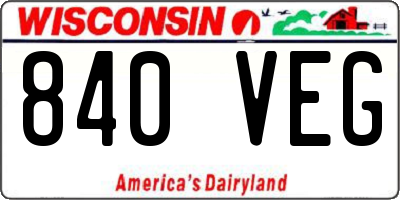 WI license plate 840VEG
