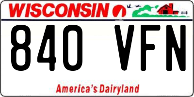 WI license plate 840VFN