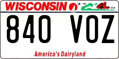 WI license plate 840VOZ