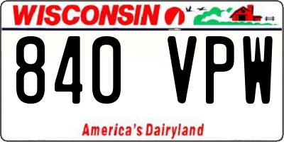 WI license plate 840VPW