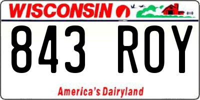 WI license plate 843ROY