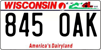 WI license plate 845OAK