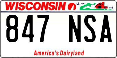 WI license plate 847NSA