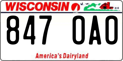 WI license plate 847OAO