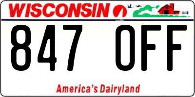 WI license plate 847OFF