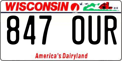 WI license plate 847OUR