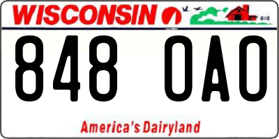 WI license plate 848OAO